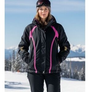 OBERMEYER RIDGELINE WINTER SKI JACKET BLACK PINK GREEN LADIES SZ 8